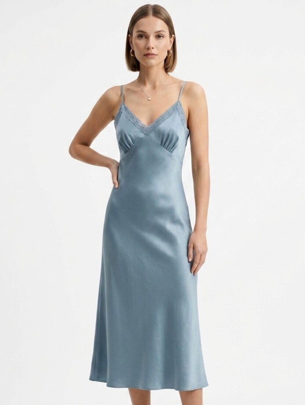 Privacy Please Women's Satin Sage Green Midi Slip Spaghetti Straps Dress Size XS